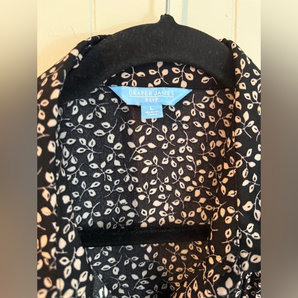 DRAPER JAMES RSVP $78 Button Front Knot Waist Dress Black Floral Size L - Picture 7 of 14